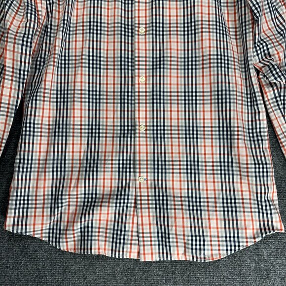 Banana Republic Shirt Mens Large Grant Fit Non Iron Orange Blue Cotton Plaid - Picture 2 of 9